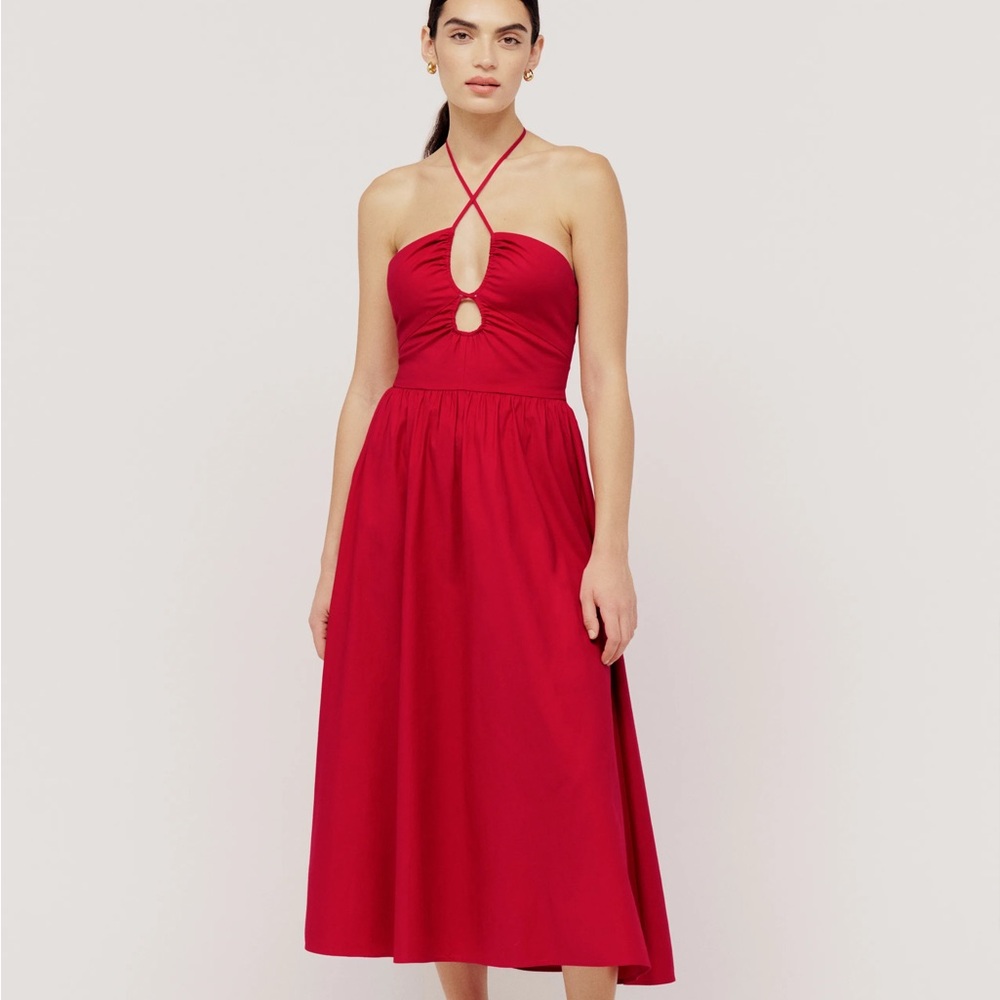 Red Halter Midi Dress with Keyhole Front Brand New . Never Worn